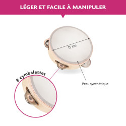 TAMBOURIN PEAU FIBRE SYNTHETIQUE 15 CM - FUZEAU